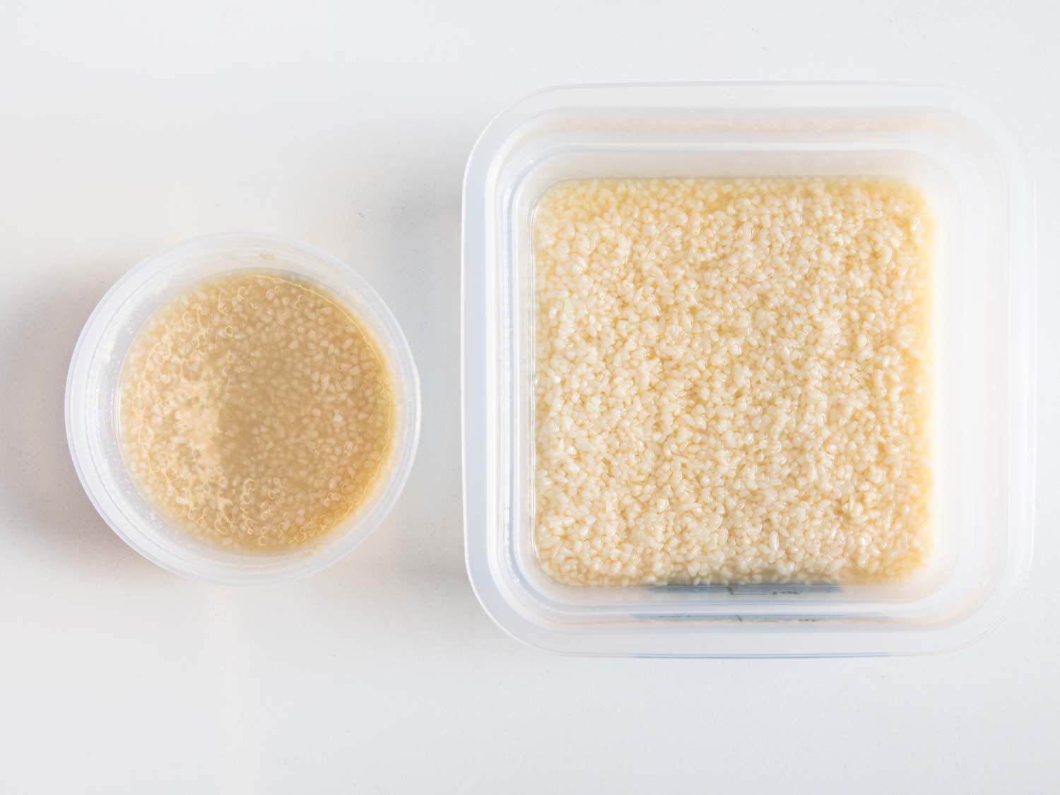 Shio koji fermenting in two clear containers