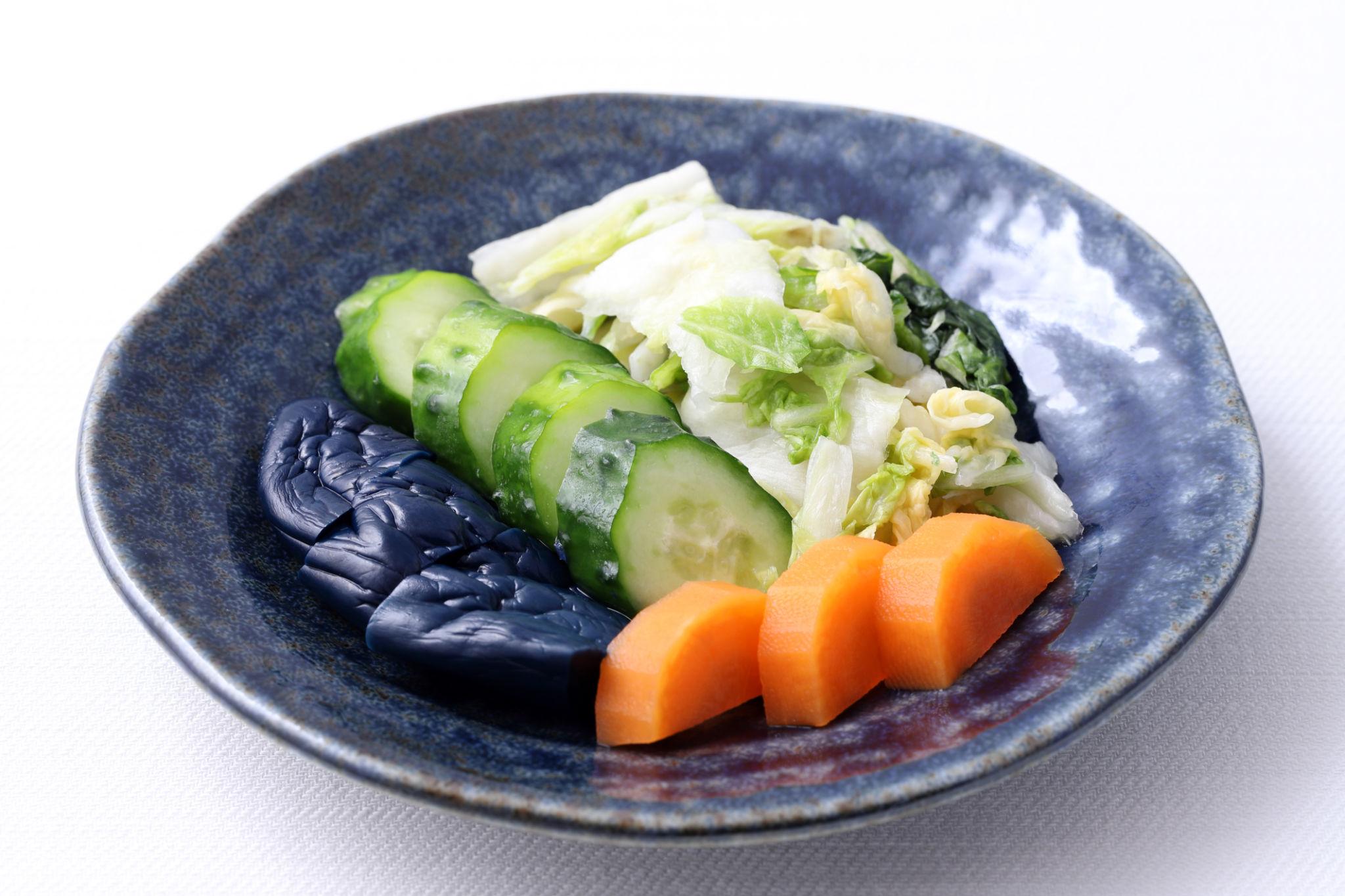 Simple homemade tsukemono preparation using vegetables and salt